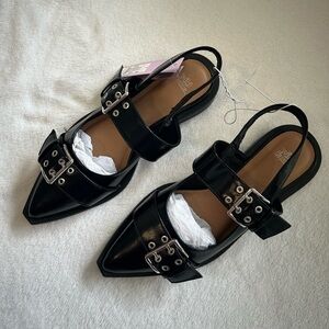 Black Buckle Slingback Women's Shoes